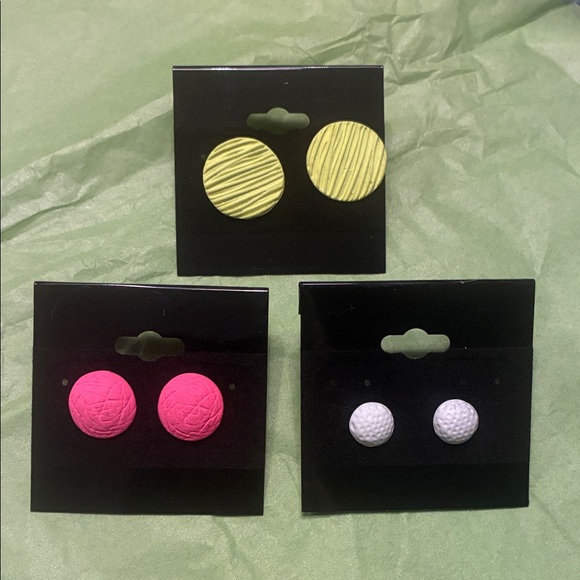 Jewelry - Colorful Textured Stud Earrings Set of 3 Like Green Hot pink & White New